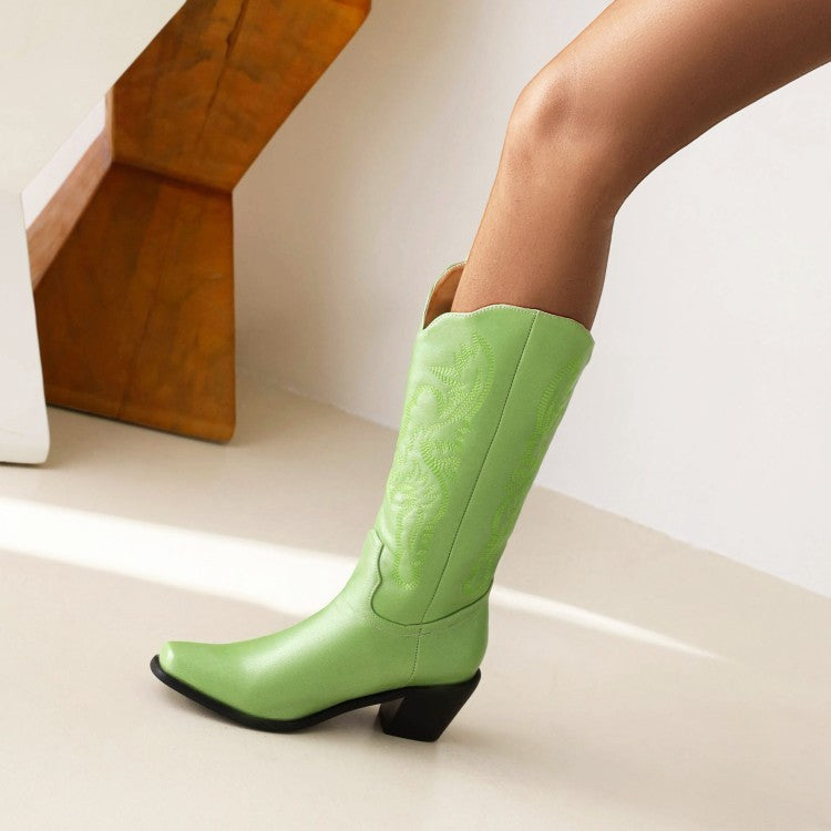 Embroidered Cowboy Western Boots Ladies Mid-Cut