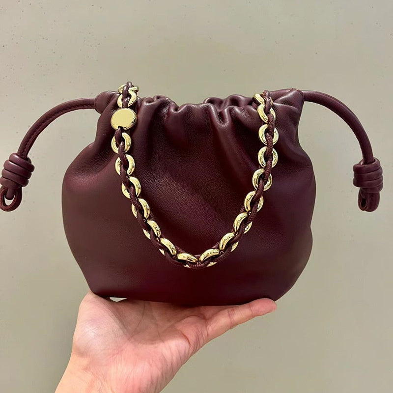 Cowhide Lucky Bag Drawstring Cloud Bag Shoulder Messenger Bag