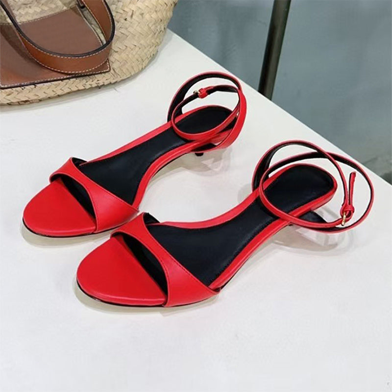 Women's Leather French-style Retro Open Toe Sandals With Kitten Heel