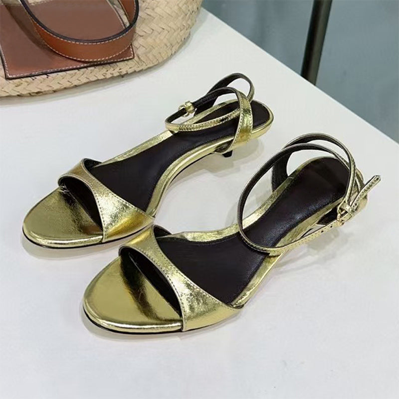 Women's Leather French-style Retro Open Toe Sandals With Kitten Heel
