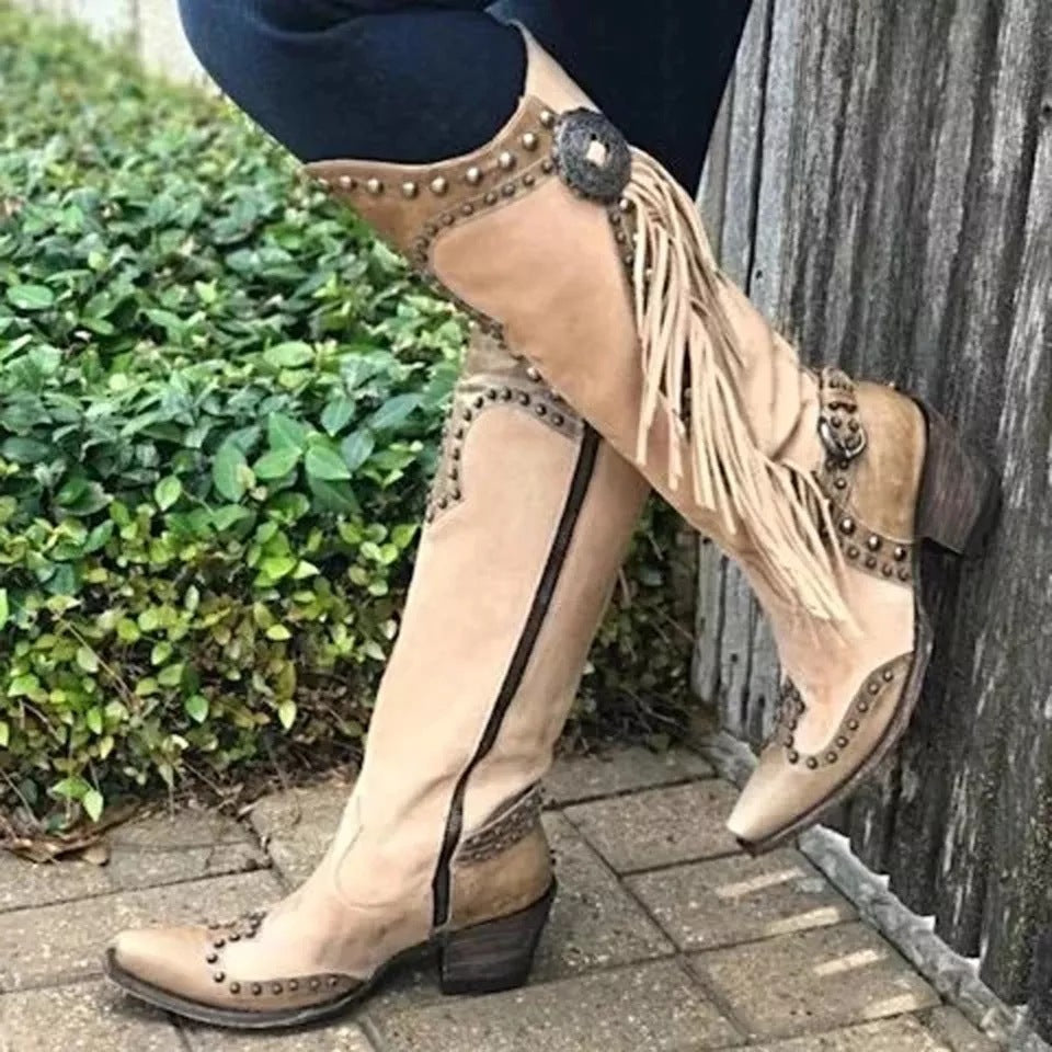 Autumn And Winter 40-43 European And American Foreign Trade Boots Tassel Boots Women's Rivet