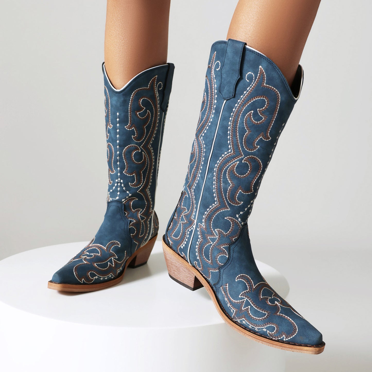 Embroidery Thread High Cylinder Western Denim Autumn And Winter Women's Boots
