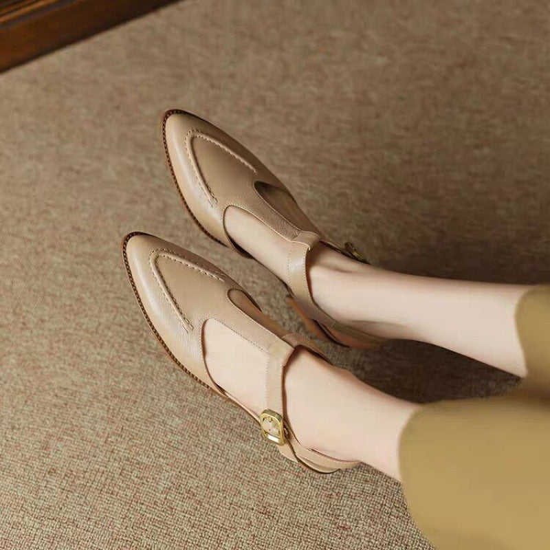 Women's Soft Leather Pointed Sandals New Summer Closed Toe Chunky Heel