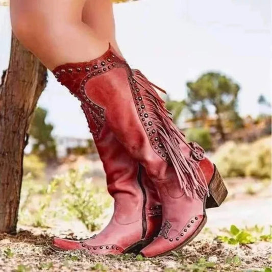 Autumn And Winter 40-43 European And American Foreign Trade Boots Tassel Boots Women's Rivet