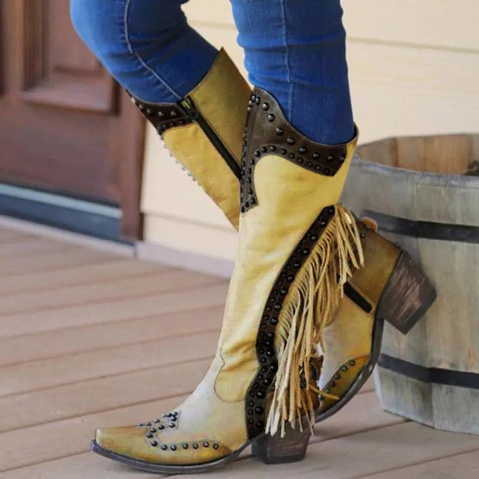 Autumn And Winter 40-43 European And American Foreign Trade Boots Tassel Boots Women's Rivet